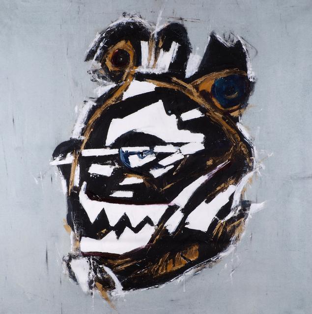 Fat Cat (Pale Blue) - 2025 | 68x68cm | acrylic, oil, nail polish on canvas